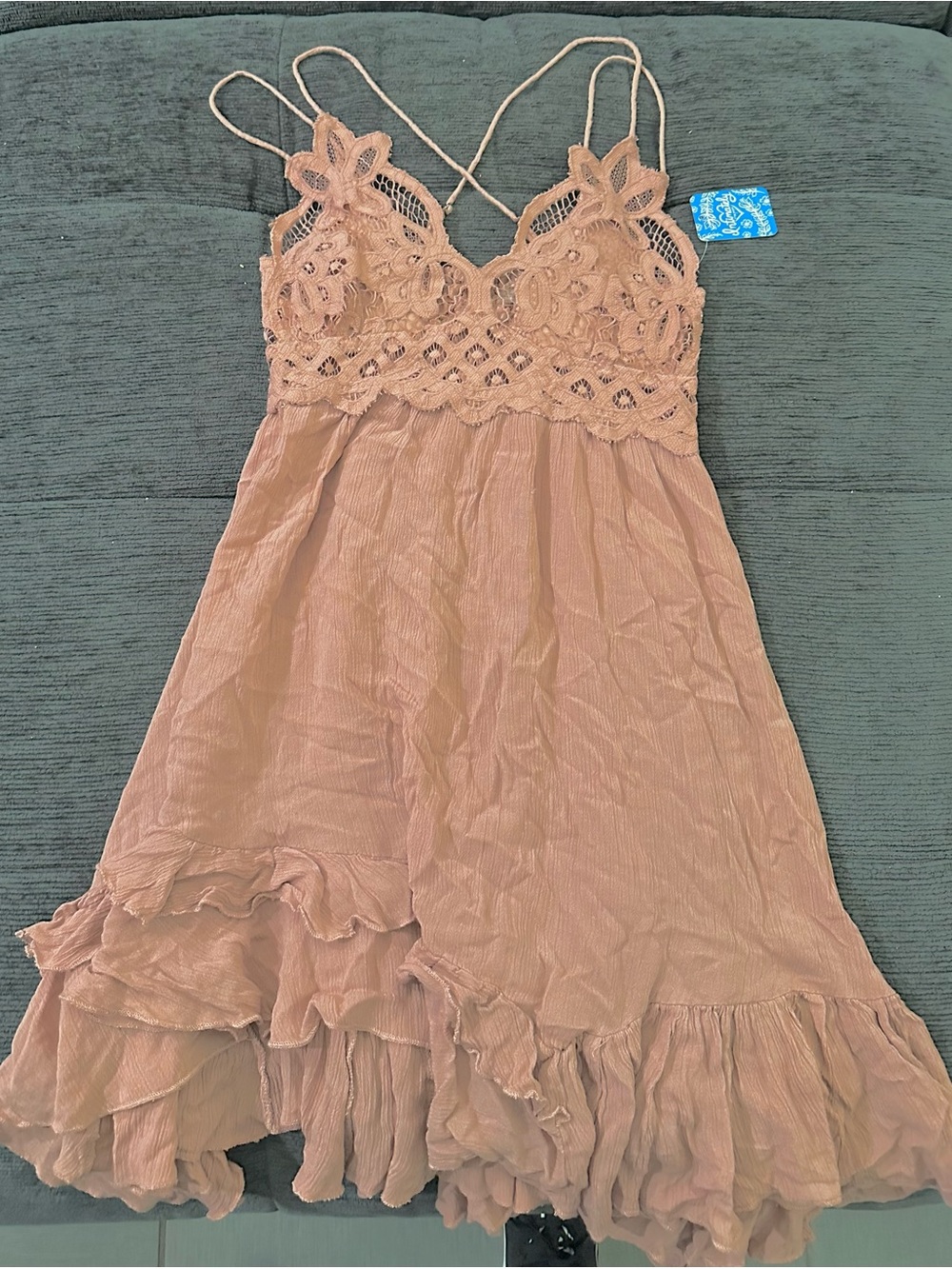 Free People Girls Lace Bodice Ruffle Hem Dress - Blush Pink